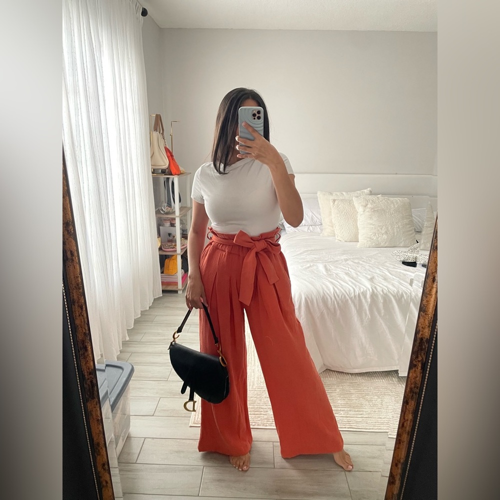 Urban Outfitters Orange High-Waist Wide-Leg Pants - Picture 2 of 4